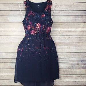 Mossimo Asymmetrical Floral Print Black Dress